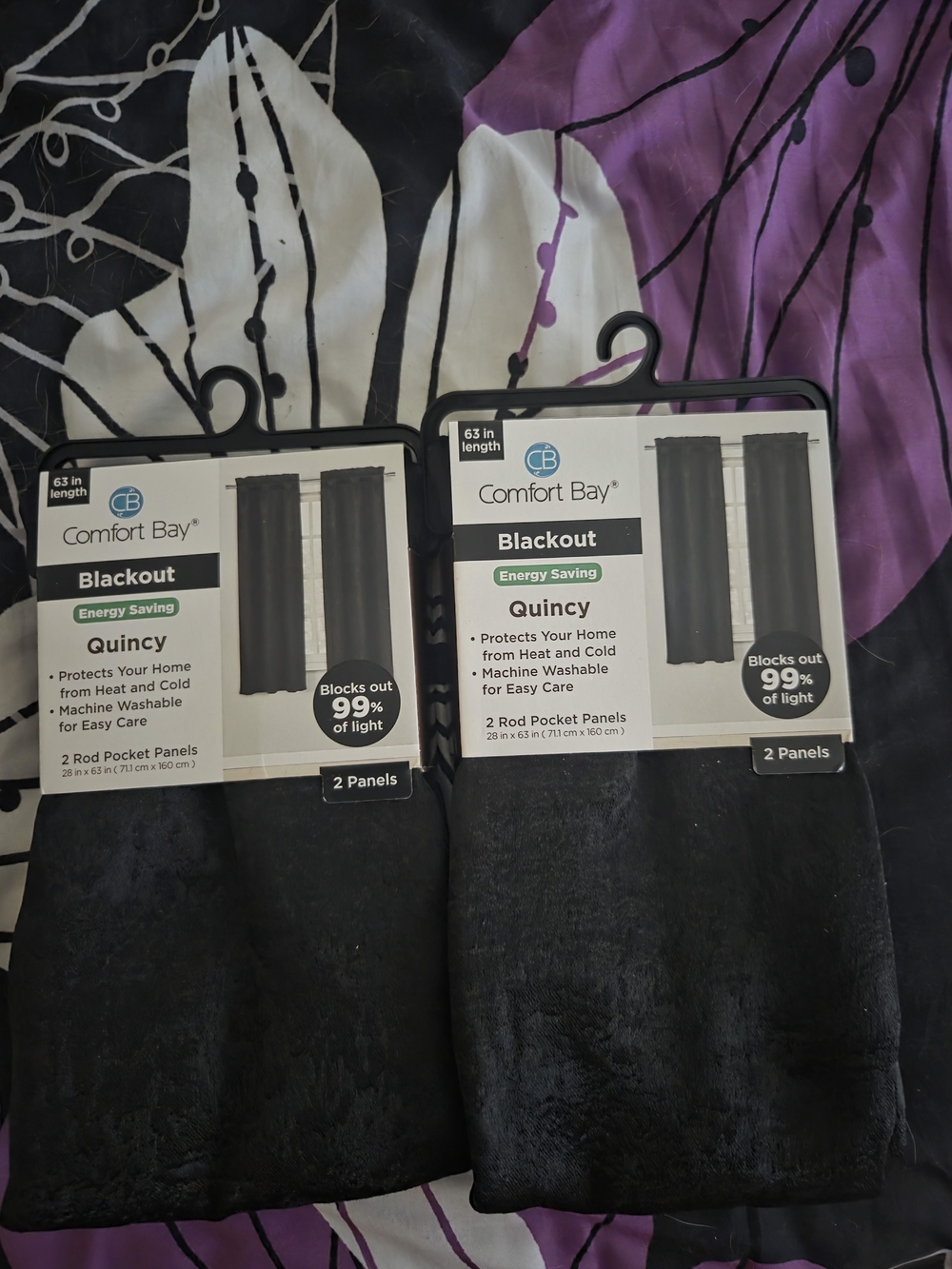 Comfort Bay Quincy Blackout Curtain Panels in Black - 2 Pack